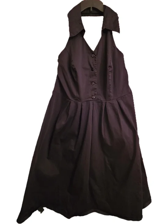 Halter Collared Fit-and-Flare Dress in Black - Picture 3 of 11